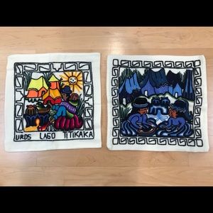 2 Lake Titicaca Peru Uros pillow cases handmade